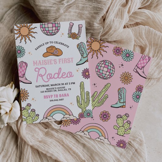 Invitation Retro Western Girl First Rodeo Birthday