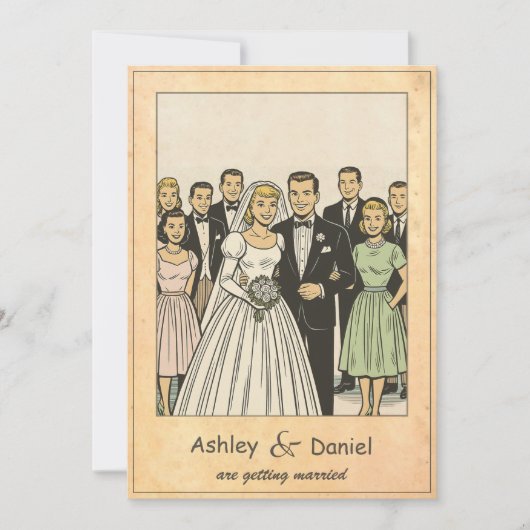 Invitation Retro Whimsical Bride et Groom Comic Mariage de li (Devant)