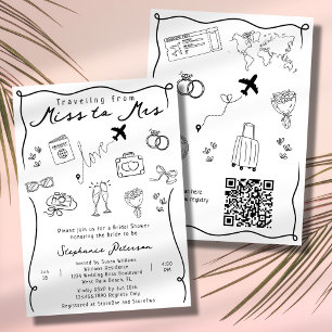 Invitation Retro Whimsical Miss à Mme QR Code Fête des mariée