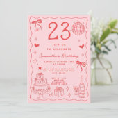 Invitation Retro Whimsical Quirky Red Pink 23e anniversaire (Debout devant)