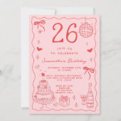Invitation Retro Whimsical Quirky Red Pink 26e anniversaire (Devant)