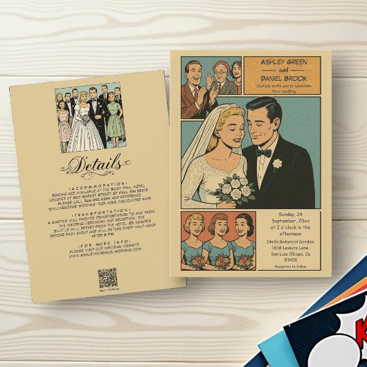 Invitation Retro Whimsical Romantic Bride Groom Comic Mariage