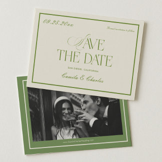 Invitation Retro White and Green Wedding Save the date Photo 
