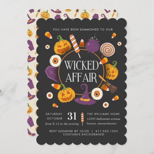 Invitation Retro Wicked Affair Halloween Party (Devant / Derrière)