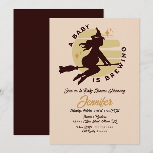 Invitation Retro Witch Baby brasse du Baby shower (Devant / Derrière)