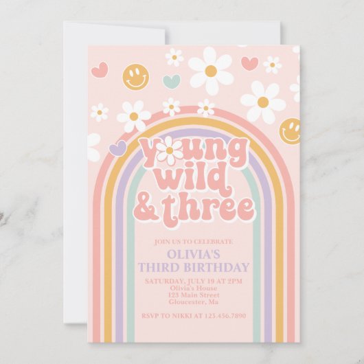 Invitation Retro Young Wild et Three Rainbow 3e anniversaire (Devant)