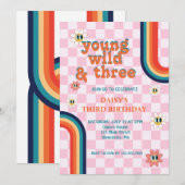Invitation Retro Young Wild et trois Anniversaire (Devant / Derrière)