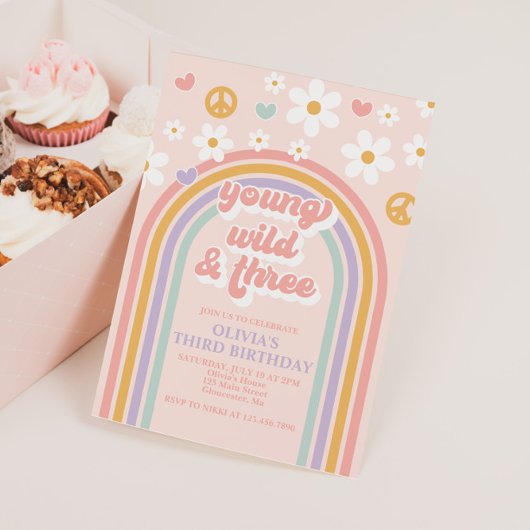 Invitation Retro Young Wild et Trois Arc-en-ciel 3e anniversa