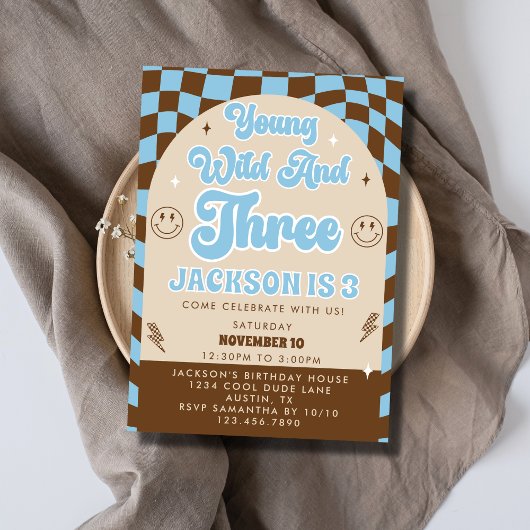 Invitation Retro Young Wild & Three Boy 3e fête d'anniversair