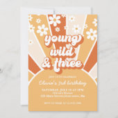 Invitation Retro Young Wild Three Burnt Orange Sunshine daisy (Devant)