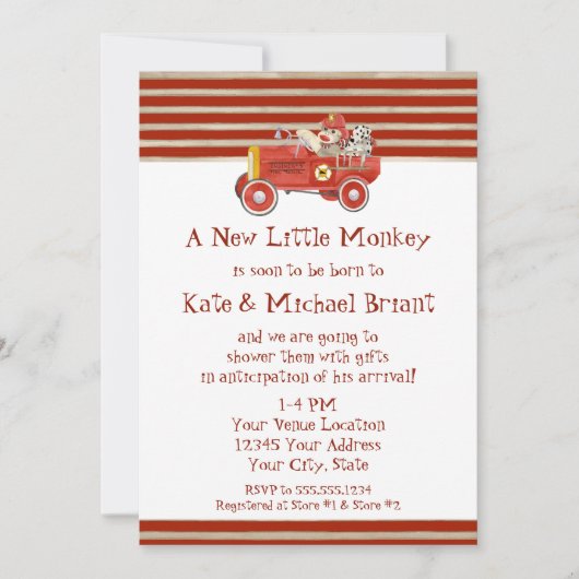 Invitation Rétros cadeaux de bébé de pompe à incendie du (Devant)