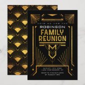 Invitation Retrouvailles familiales Gold Art Déco (Devant / Derrière)