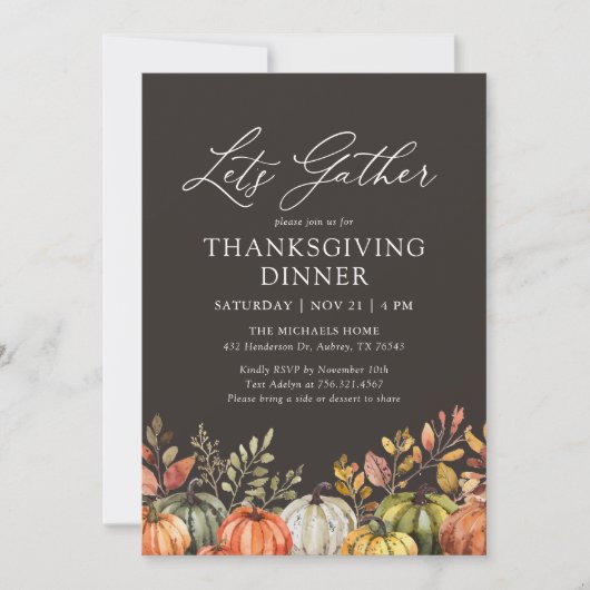 Invitation Retrouvons le dîner d'action de grâces Citrouille (Devant)