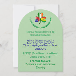Invitation Réunion aux drapeaux de Bolivie, Irlande, États-Un