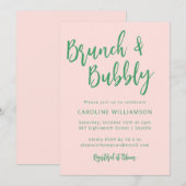 Invitation Réunion brunch bulles écriture moderne rose vert (Devant / Derrière)