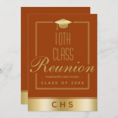 Invitation Réunion de 10e classe de script doré orange élégan (Devant / Derrière)