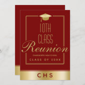 Invitation Réunion de 10e classe élégante Marron Or Script (Devant / Derrière)