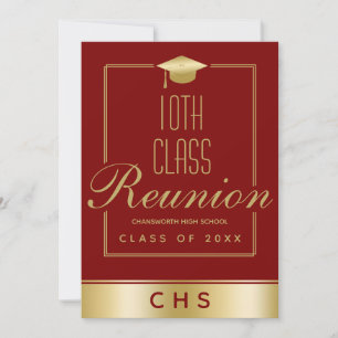 Invitation Réunion de 10e classe élégante Marron Or Script