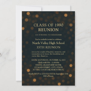Invitation Réunion de 35e classe Refined Navy Gold Bokeh