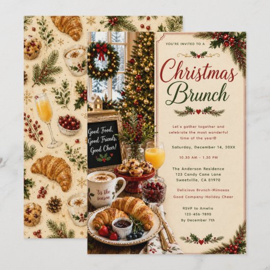 Invitation Réunion de brunch des Fêtes (Devant / Derrière)