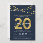 Invitation Réunion de classe de 20 ans Blue Strings of Lights (Devant)