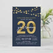 Invitation Réunion de classe de 20 ans Blue Strings of Lights (Debout devant)