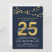 Invitation Réunion de classe de 25 ans Blue Strings of Lights (Devant)