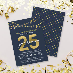 Invitation Réunion de classe de 25 ans Blue Strings of Lights