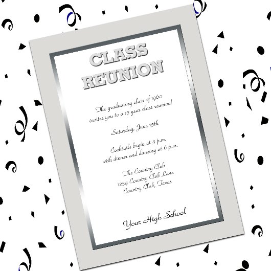 Invitation Réunion de classe secondaire en argent et blanc