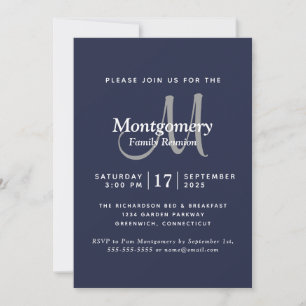 Invitation Réunion de famille avec monogramme argenté blanc d