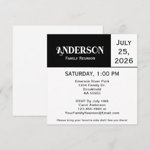 Invitation Réunion de famille carré simple noir et blanc