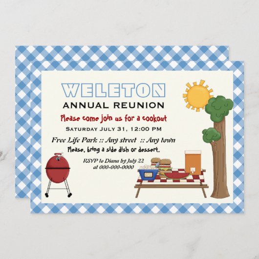 Invitation Réunion de famille de biscuits barbecue, bordure b (Devant / Derrière)