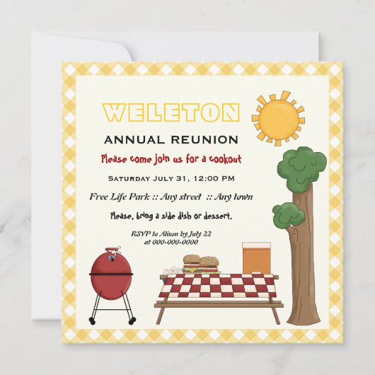 Invitation Réunion de famille de biscuits barbecue, frontière (Devant)