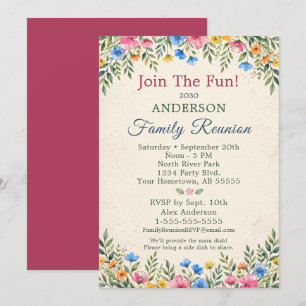 Invitation Réunion de famille de fleurs sauvages colorées rej