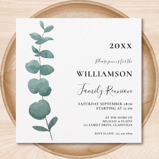 Invitation Réunion de famille Eucalyptus moderne