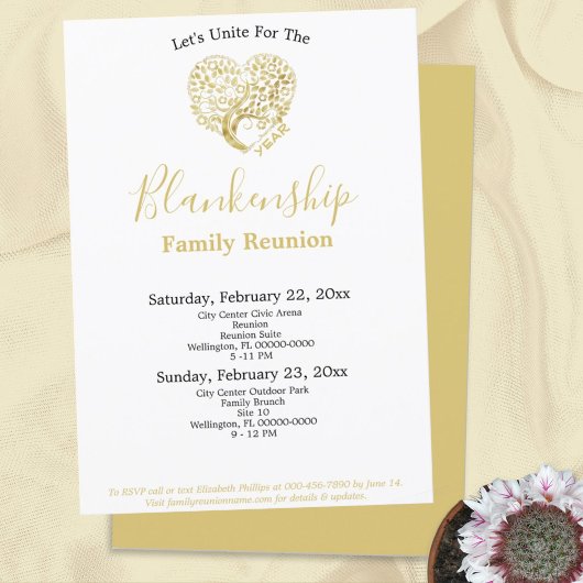 Invitation Réunion de famille Gold Heart Tree sur le Modèle b
