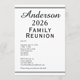 Invitation Réunion de famille moderne en noir et blanc simple