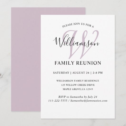 Invitation Réunion de famille Monogramme Simple (Devant / Derrière)