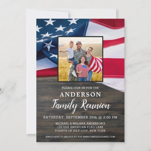 Invitation Réunion de famille Photo du drapeau américain Fête (Devant)