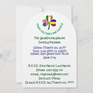 Invitation Réunion de famille Roumain Irlandais USA Trèfle