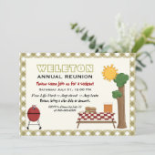 Invitation Réunion de la famille BBQ, bordure verte en vichy  (Debout devant)