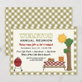 Invitation Réunion de la famille BBQ, bordure verte en vichy  (Devant / Derrière)