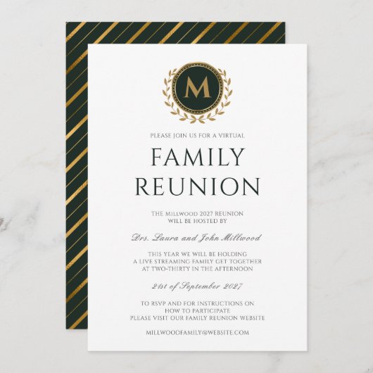 Invitation Réunion de la famille virtuelle Monogramme (Devant / Derrière)