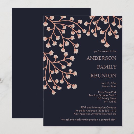 Invitation Réunion de l'arbre généalogique en fleurs de ceris (Devant / Derrière)