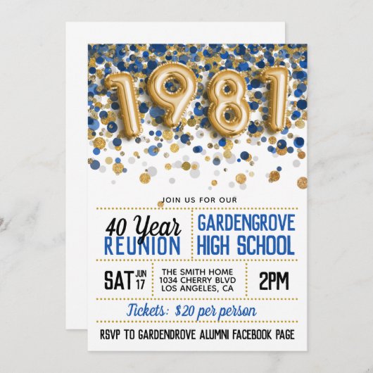 Invitation Réunion de l'école secondaire en 1981 (Devant / Derrière)