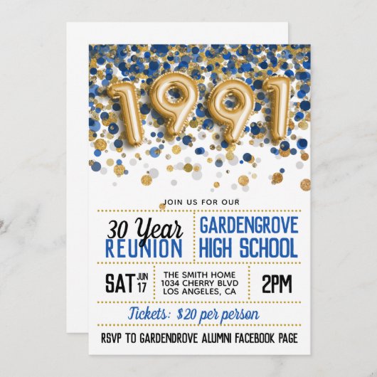 Invitation Réunion de l'école secondaire en 1991 (Devant / Derrière)