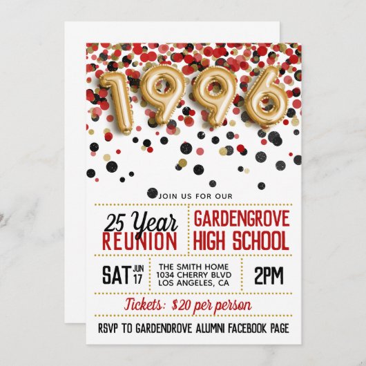 Invitation Réunion de l'école secondaire en 1996 (Devant / Derrière)