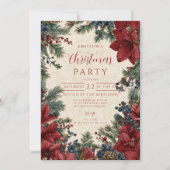 Invitation Réunion de Noël Florale Rustique d'Hiver (Devant)