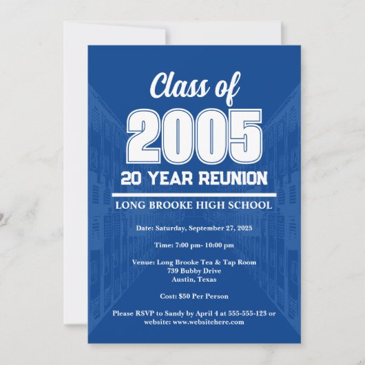 Invitation Réunion des anciens du lycée Blue 20 ans 2005 (Devant)