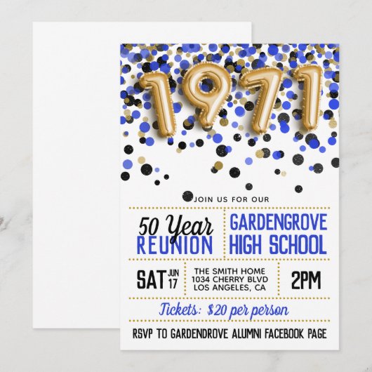 Invitation Réunion du lycée de 1971 (Devant / Derrière)